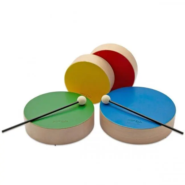 Rohema 61698 Wooden Toms Color / Set von 4 farbigen Holztrommeln / 2 Schlägel Im Trend