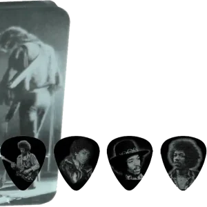 Jimi Hendrix Silver Portrait, Medium Pick Tin 12 Picks Gratis Versand